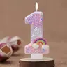 1pcs Cake birthday candles with glitter, Glittery white sequins, and gradient rainbow clouds, handmade DIY cake decorations, Cake decorating, first birthday celebrations, adult parties, anniversaries, and festive decorations