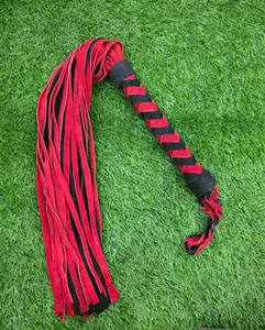 Genuine Leather Flogger Red & Black Handcrafted Suede Whip with Braided Handle