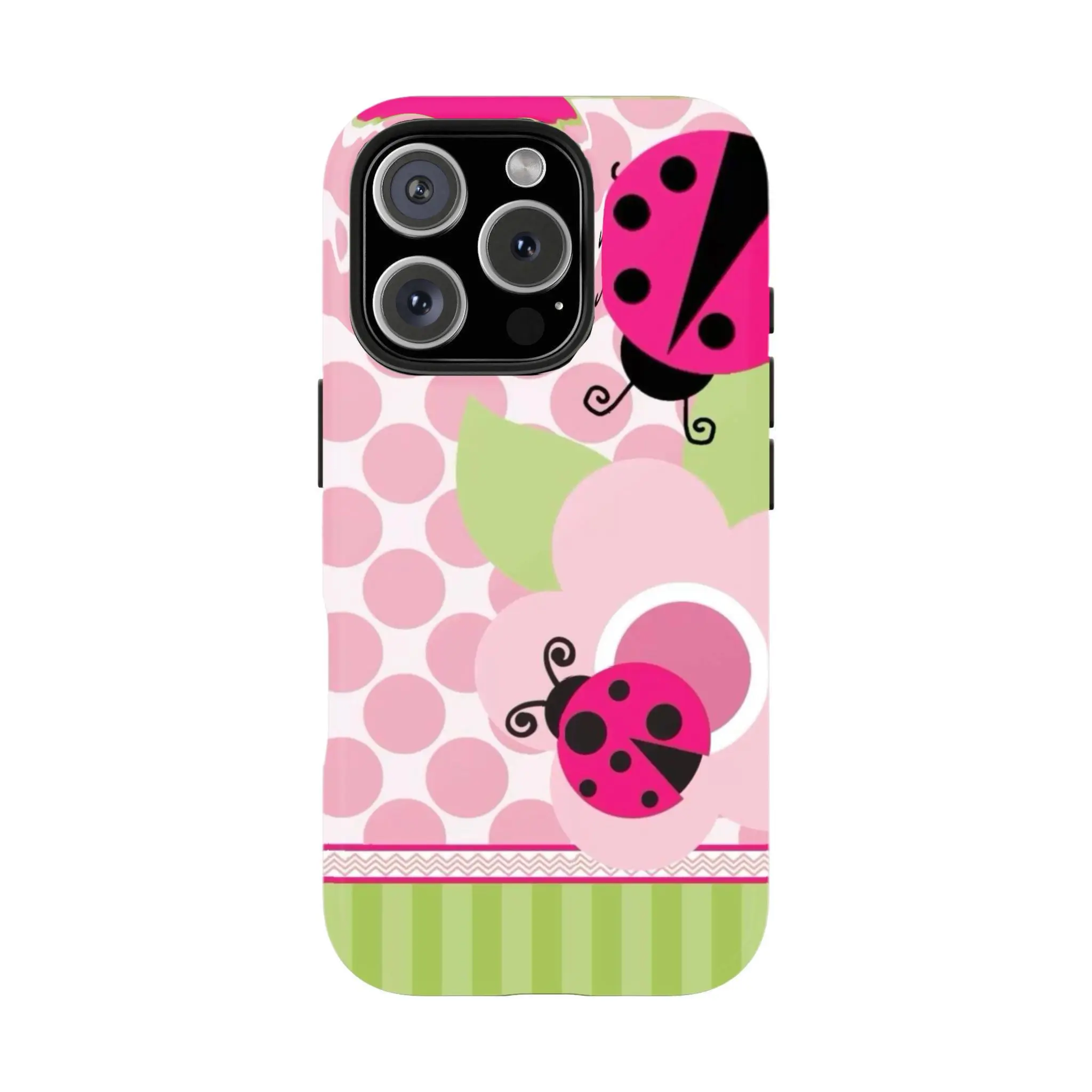 Whimsical Pink Ladybug Phone Case Cute Cottagecore Aesthetic  Adorable  Ladybird Patchwork Polka Dot Floral Design, Kawaii
