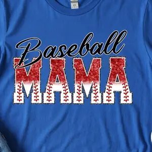 Baseball Mama Shirt – Red Faux Glitter Baseball Stitch Graphic Tee for Moms | Game Day Top | Plus Size S–3XL  Womenswear Everyday Sporty Smooth Casual Tshirt Unisex