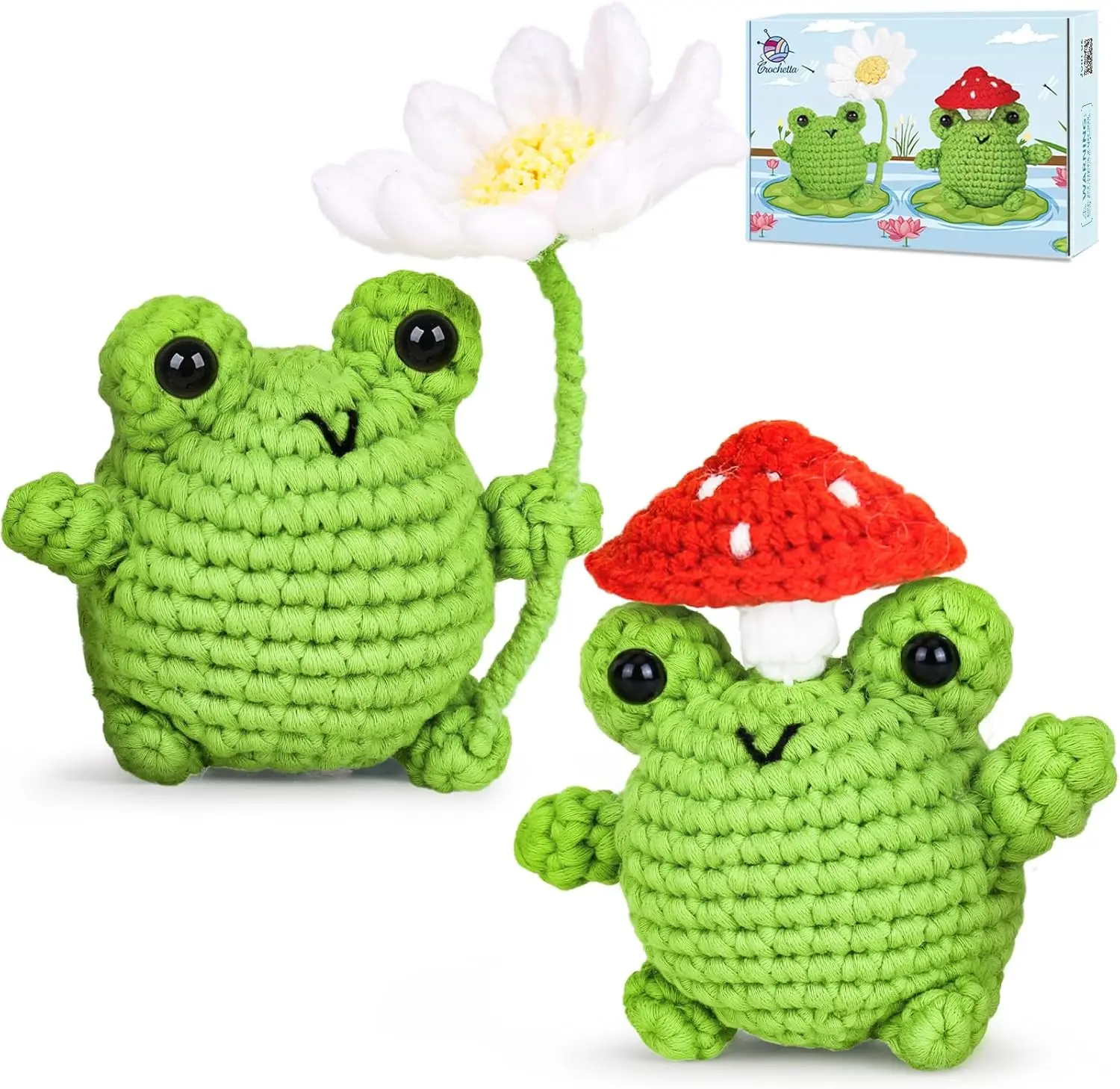 Crochetta Crochet Kit for Beginners, Beginner Crochet Animal Kits for Adults with Step-by-Step Video Tutorials, DIY Knitting & Crocheting Craft Hobbies Supplies, 2 Pack Frog Amigurumi(40%+ Yarn) Gift