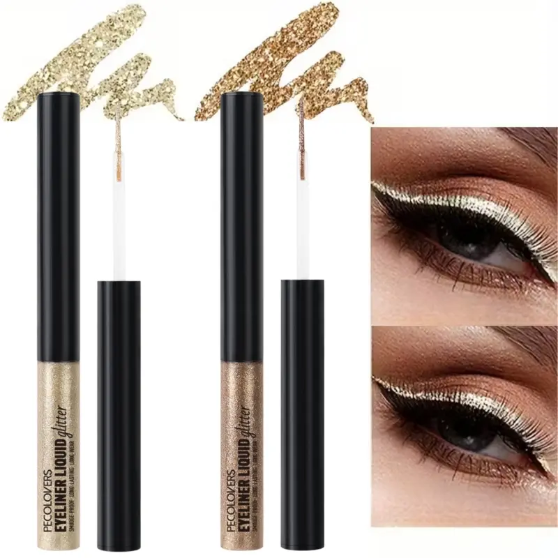 2PCS Golden Sparkle Two Shimmering Eyeliner And Eyeshadow - Waterproof, Smudge-Proof, Long-Lasting, Easy to Apply, Eye Makeup Products, Highly Pigmented, Multifunctional, Glitter Eyeliner And Eyeshadow
