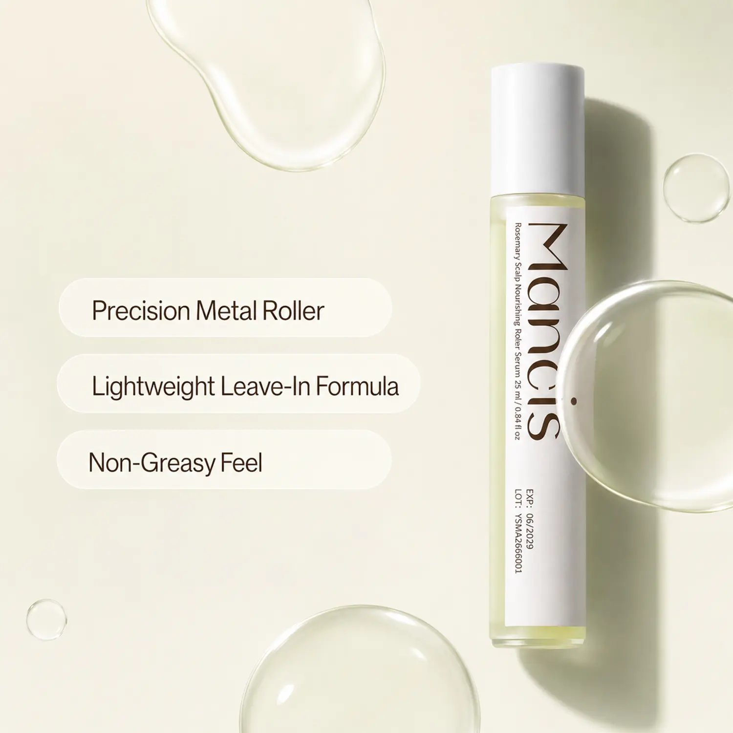 A-Mancis Rosemary Hair Growth Serum with Alloy Rollerball | Mess-Free Scalp Massager & Hair Density Therapy with Ginger & Aloe Vera (25ml)