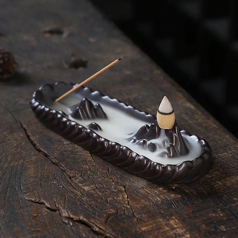 Mountain Design Backflow Incense Burner, 1 Count Ceramic Incense Holder, Aromatherapy Purple Clay Censer, Zen Yoga Home Decor, Scent, Fragrance