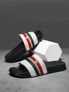 Three-Color Striped Skull Head Lightweight Spring Summer New Slippers, Outdoor Anti-Slip Beach Slippers, PU Leather, Rubber Sole