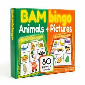 BAMBingo Animals and Pictures Game for Kids Ages 3 to 6 - Educational Animals & First Words Flash Card Learning Bingo