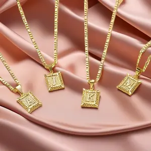 18K Gold Plated Square Capital Letter Pendant Necklace - A-Z Monogram for Men & Women! Figaro Chain Style, Perfect for Back to School