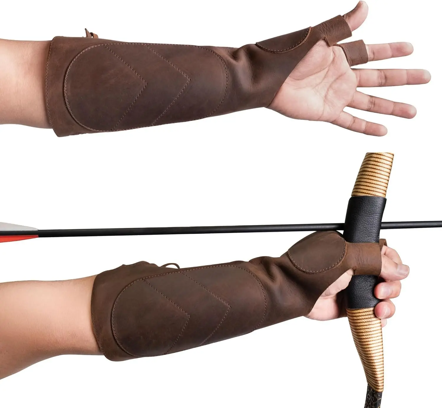 Leather Archery Arm Guard for Men, Women & Youth, Protective Bracer, Full Grain Leather Forearm Protection, Wrist Arm Bracer for Archers, Durable Bow Archery Sleeve Arm Guards