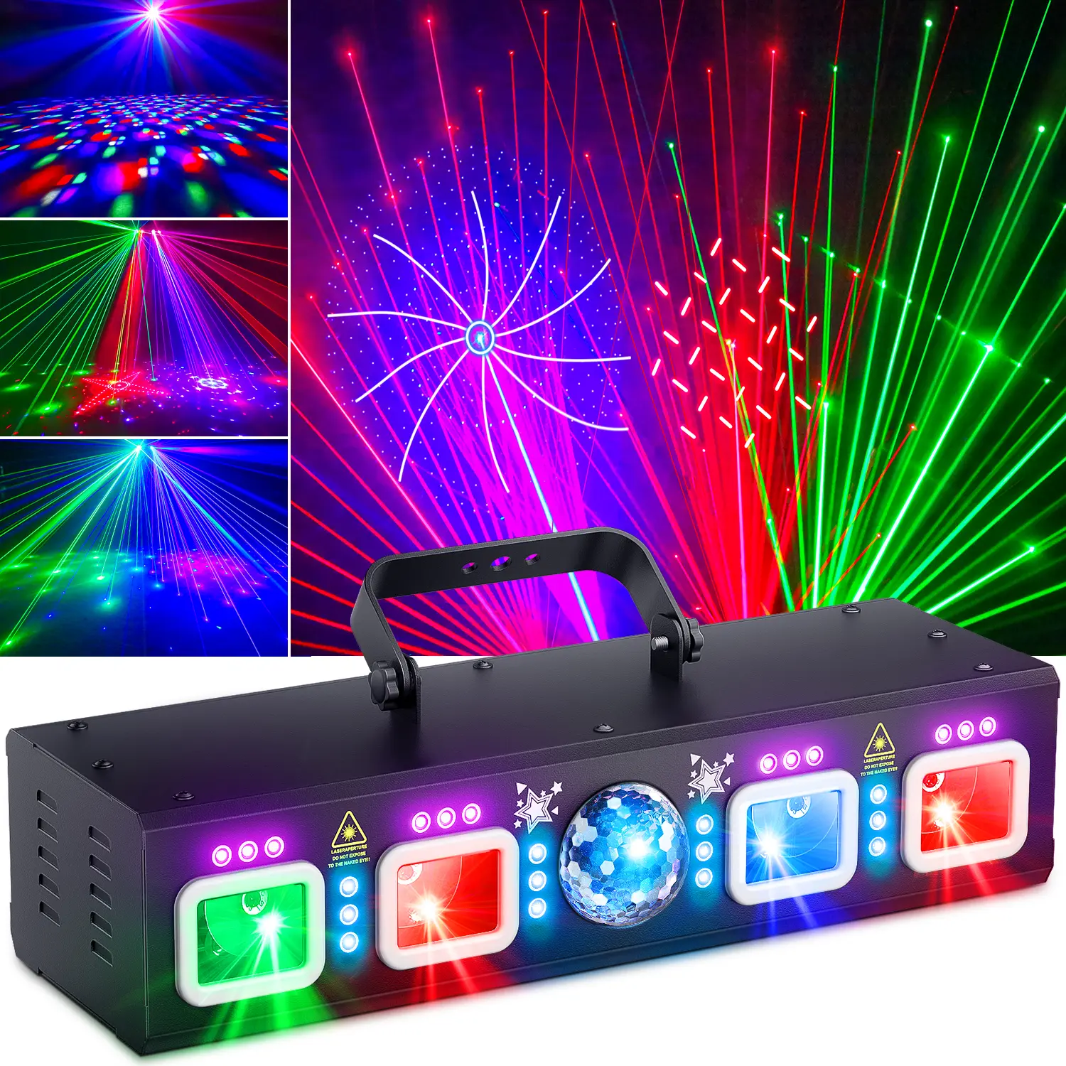 KeoBin DJ Lights for Parties, Pro 6 in 1 DMX & Sound Activated Laser Light Show Machine with Disco Ball Light, RGBW & UV Strobe Party Lights Indoor for Rave Club Dance Bar Gig DJ Lighting