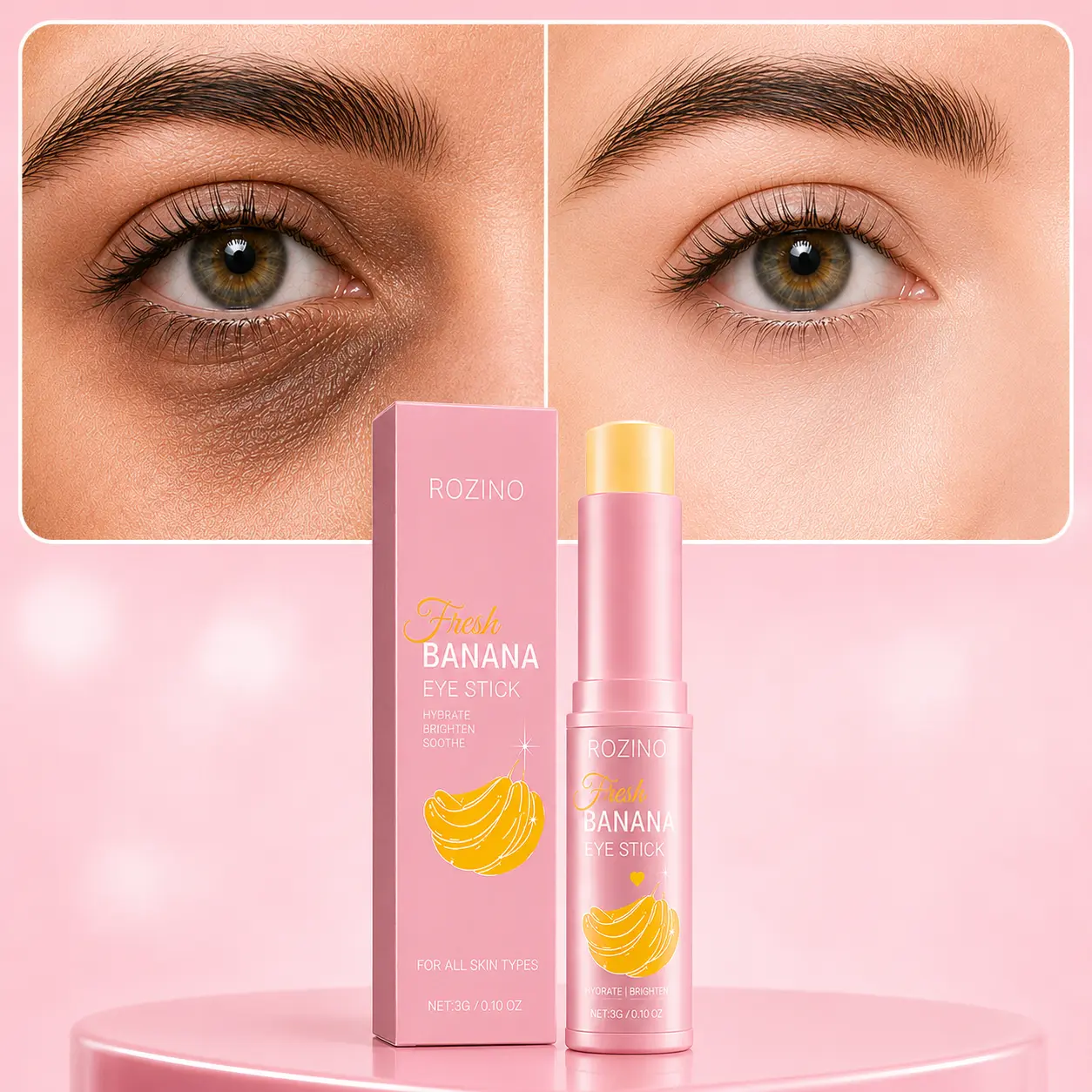 ROZINO Banana Eye Cream Stick, Moisturizing Under Eye Balm Stick for Hydration & Radiant Looking Eyes, Portable Skincare Essential with Banana Extract, Daily Eye Care, 3g Lightweight Moisture Hyaluronic