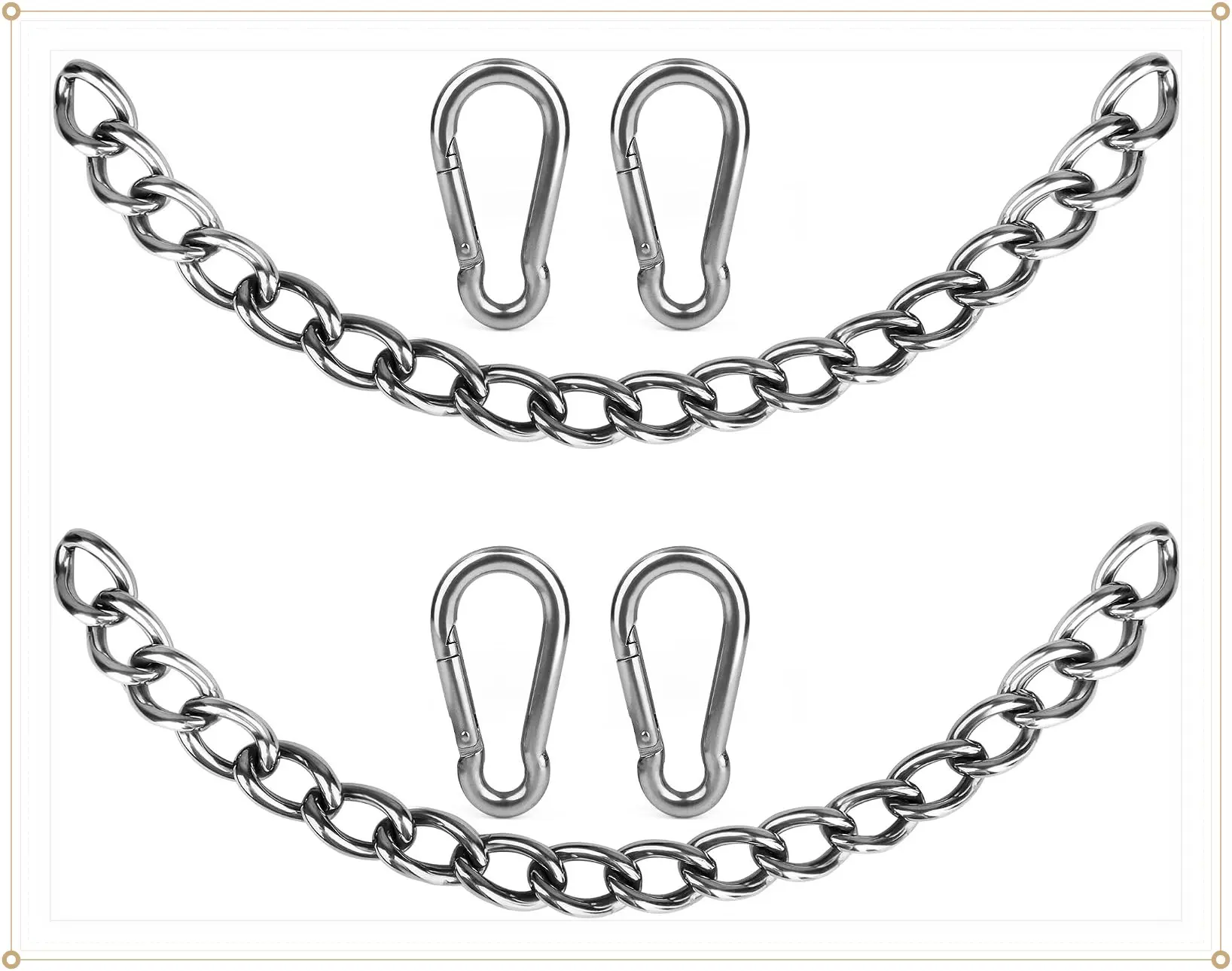 Heavy Duty Hammock Chains with 4 Carabiners - Stainless Steel Hammock Chair Hardware for Indoor/Outdoor Use, 1500 LB Capacity(2 Sets)Gift