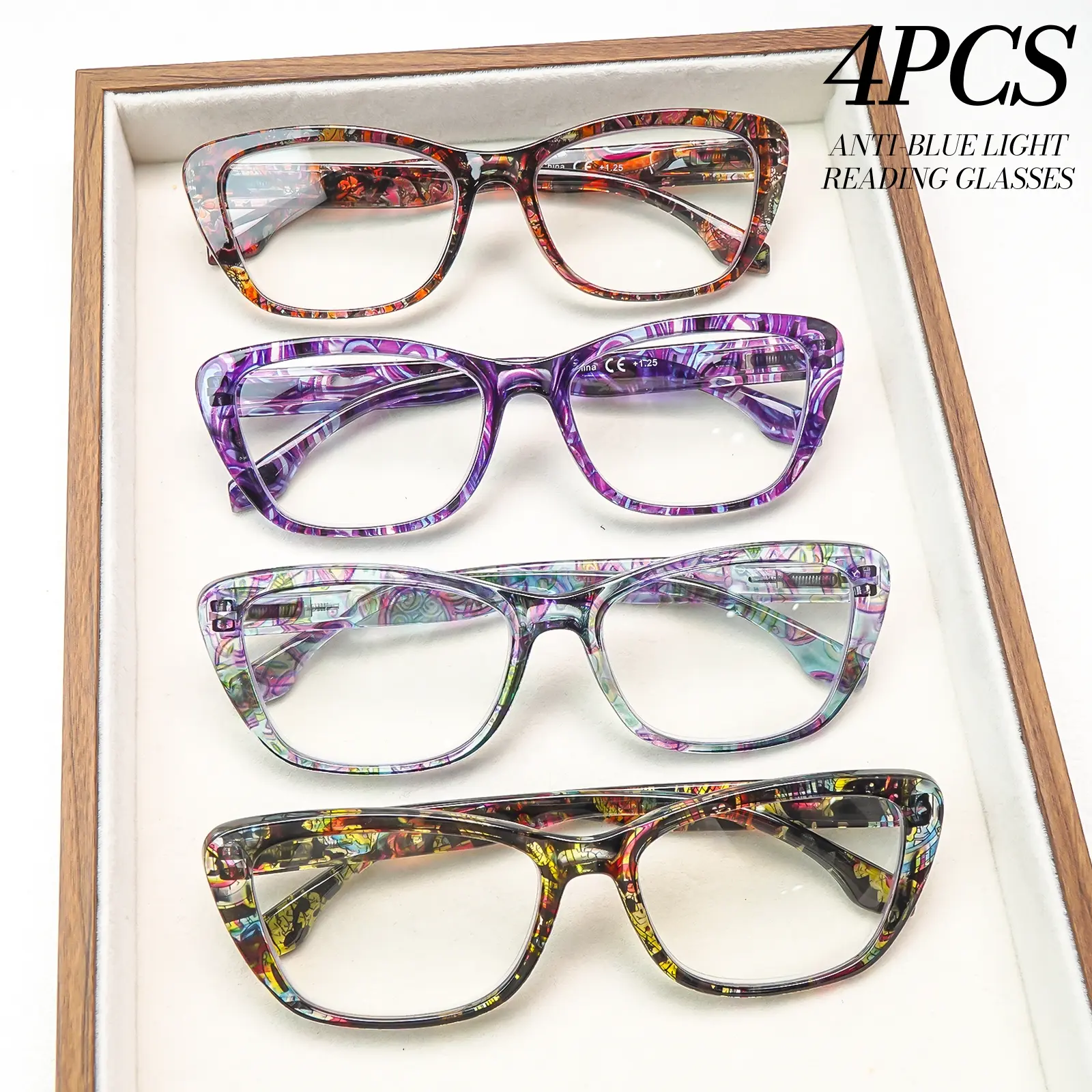 4 Pack Fashion Print Reading Glasses for Women Anti Blue Light Computer Glasses Lightweight Spring Hinge Mix Color Daily Eyewear SummerFinds