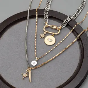 Gold Layered Necklaces for Women, 3PCS Chunky Two Tone Necklace Set, Silver Coin Pendant Paperclip Stacked Chain, Trendy Statement Jewelry Gift