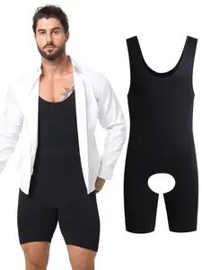 Men's Solid Open Crotch Scoop Neck Shapewear | High Stretch Tummy Control Sleeveless Tank Romper - All Seasons Tummy Tuck,Overalls for Men,fasion,Bodysuit Shapewear Tummy Control Fajas Para Hombres