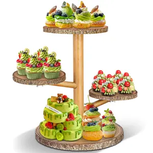 Primo Lines 4-Tier Wooden Cupcake Stand for Baby Showers and Parties, Farmhouse Dessert Display