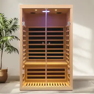 2-Person Far-Infrared Sauna with Double Doors, Solid Hemlock Wood Indoor Sauna Room, Low EMF 7 Heating Panels, Bluetooth Speaker & LCD Control, Large Glass Window Home Spa 47" x 38" x 76"