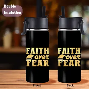 1pc/16oz/475ml/Stainless Steel Vacuum Double Wall Insulated Water Bottle With Straw For Sports,Travel,Golden Print Design,The Perfect Birthday And Christmas Gift For Family And Friends,The Best Anniversary Gift For Your Lover