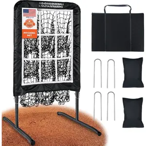 Pitching Net, 9 Hole Baseball & Softball Pitching Net with Strike Zone, Adjustable Pitching Target with 9 Pocket Design, Portable Pitching Practice Equipment