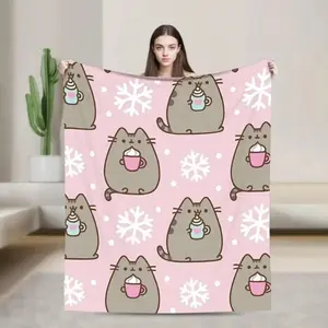 Pusheen Big Face Flannel Throw Blanket - Premium Flannel Material Soft Warm Plush for Sofa Bed Office Camping Kids Fans Adults Home Decor Travel Mother's Day Valentine's Day Birthday Christmas Gift