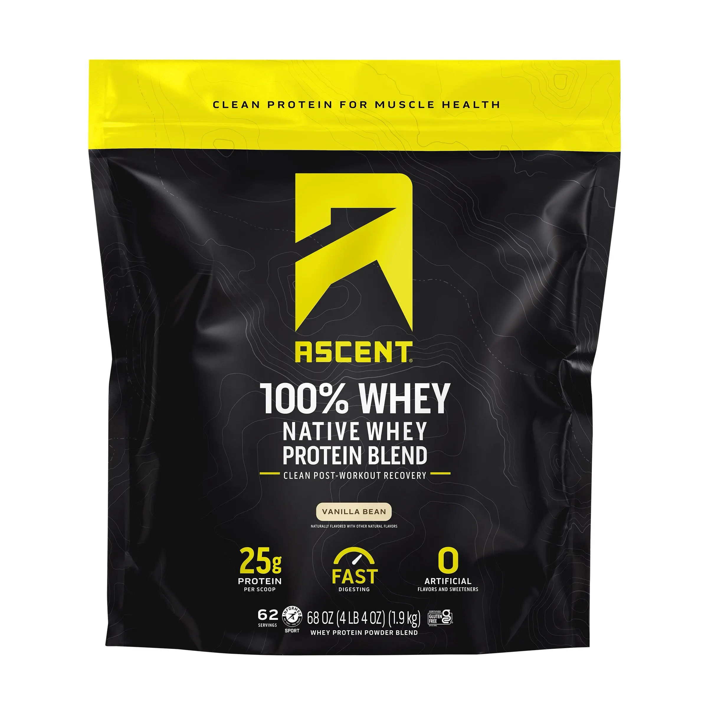 Ascent 100% Native Whey Protein Powder Dietary Supplement - Edible Healthcare Protein Powder, Vanilla Bean Flavor, 4.25 lbs, Smooth, for Fitness & Muscle Support