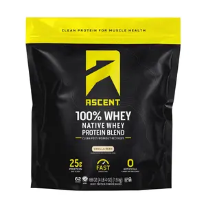 Ascent 100% Native Whey Protein Blend Dietary Supplement, Vanilla Bean Flavor, 4.25 lbs - Smooth, for Fitness & Muscle Support