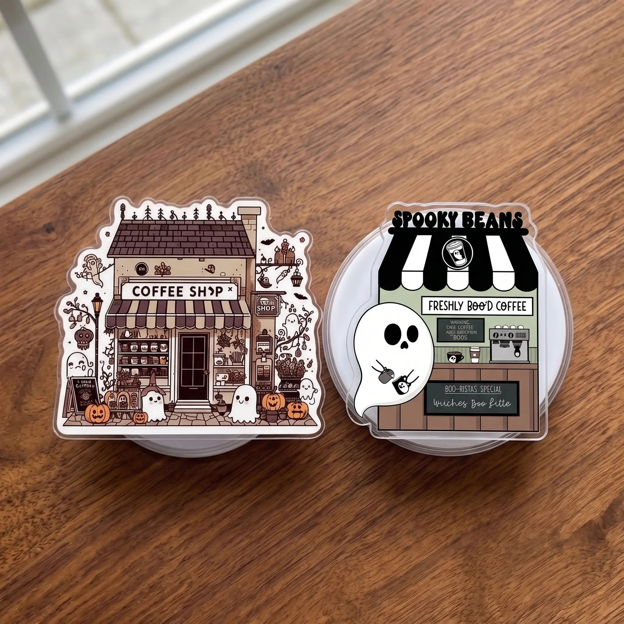 Spooky Beans Coffee Shop MagSafe Phone Grip, Ghost Cafe Phone Stand, Cute Halloween Kindle Holder, Coffee Lover Gift