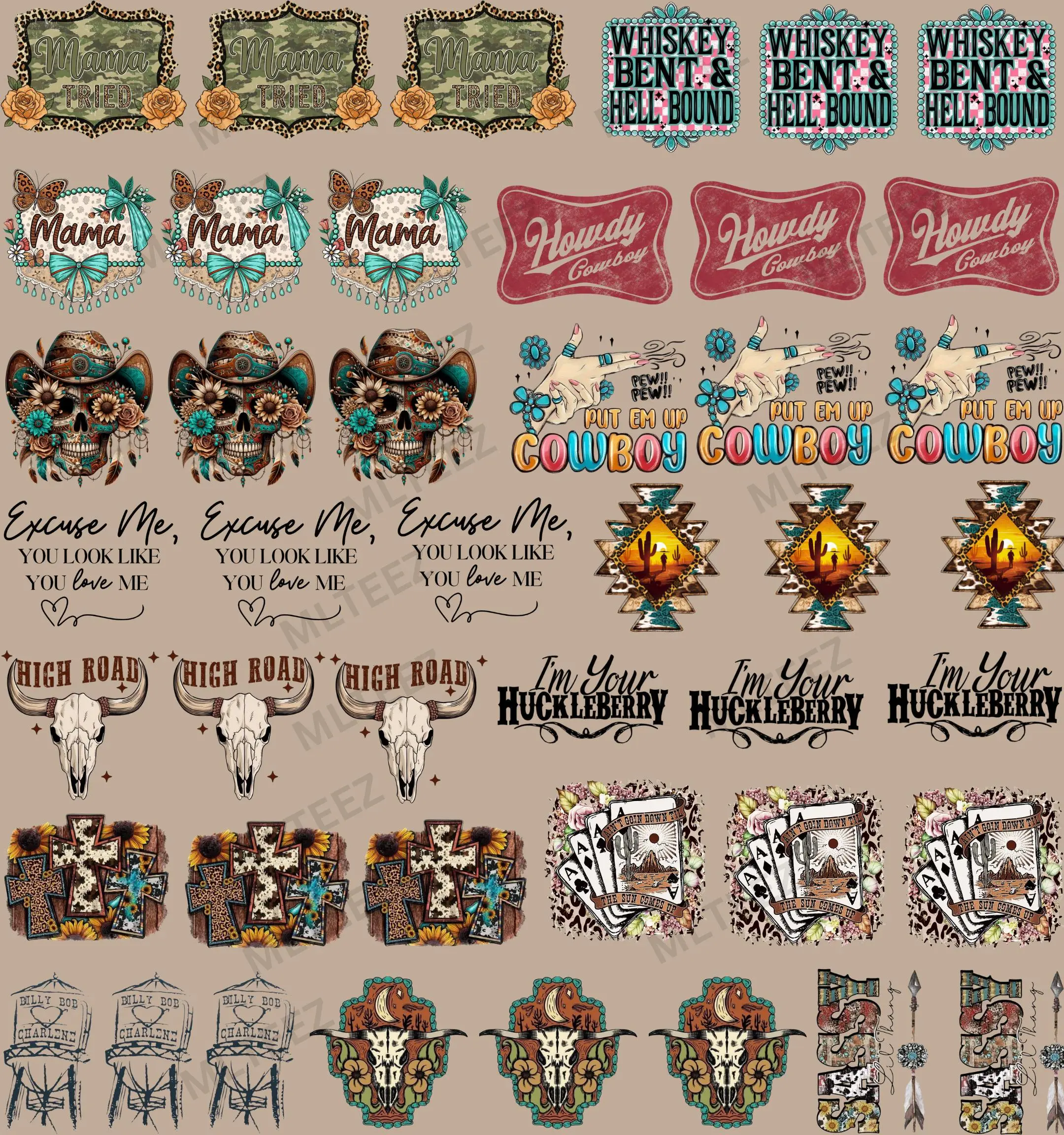 WESTERN (1) TRUCKER HAT PREMADE GANGSHEET  - 22X24  DTF TRANSFERS - DIRECT TO FILM