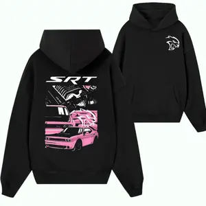 SRT Hellcat Hoodie – Pink Dodge Challenger Graphic Sweatshirt, Muscle Car Hoodie for Mopar Fans, Supercharged HEMI Engine Streetwear