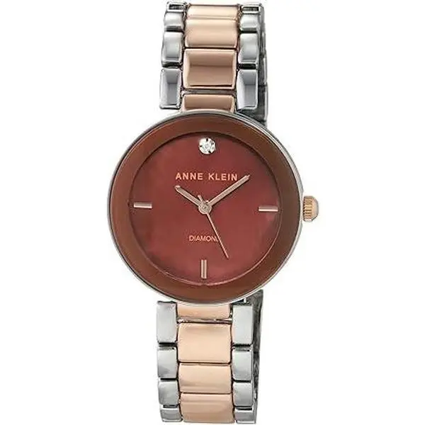 Anne Klein Genuine Diamond Dial Bracelet Ladies Watch AK/1363BNRT, Round Face, Clasp, 30M, Classic Fashion Women's Watches, Female Wear, Metal Strap, Quartz Movement