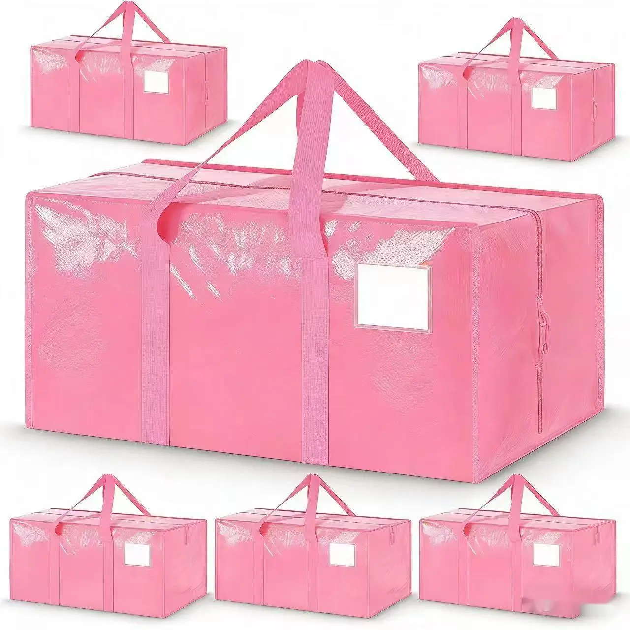 Heavy Duty Clear Storage Bags 6 Pack, Large Moving Boxes Alternative with Carry Handles & Label Pockets for Clothes, Bedding, Dorm Room, Travel & Seasonal Storage