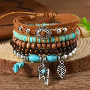 Bohemian Layered Bracelet Set | Turquoise & Leather - Charm Friendship, Perfect for Daily Wear & Couple Gifts