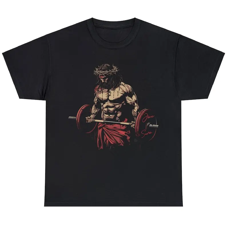 Retro Jesus The Ultimate Deadlifter Christian Gym Workout Jesus T-Shirt