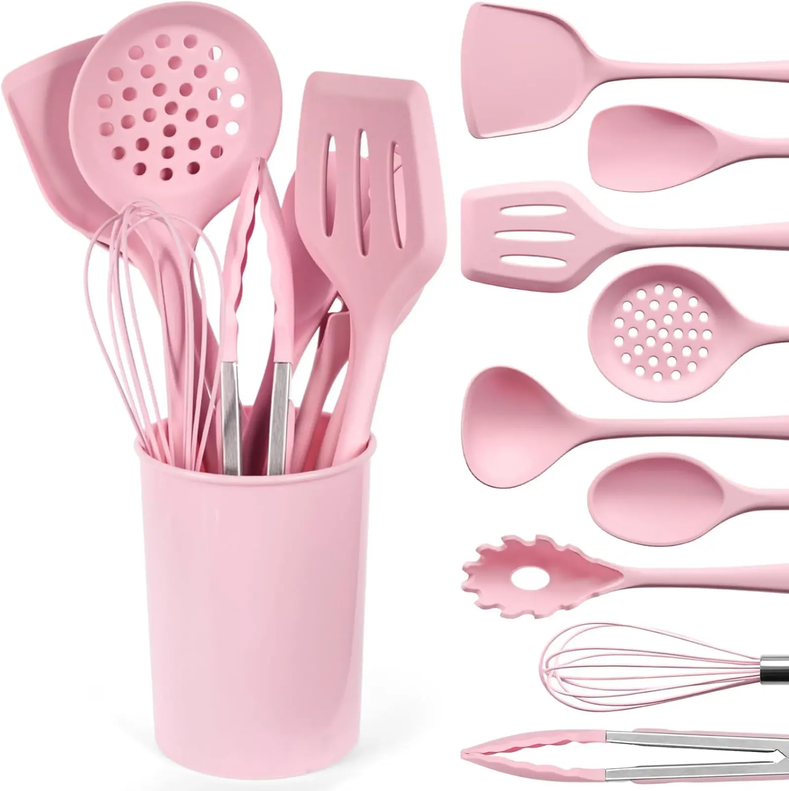 10PCS Pink Silicone Multi-Piece Set Spatulas & Turners with Silicone Cooking Spoon, Heat-Resistant Reusable Kitchen Utensils for Nonstick Cookware, Ideal for Home Kitchen & Holiday Gifts