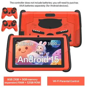 7-inch Android 15-inch tablet with game controller, parental controls and game mode, dual cameras, WiFi, penta-core processor, 8GB (3G+5G-memory expandable) RAM + 32GB ROM, all-in-one learning and entertainment device, shockproof case, Iwawa software, ide