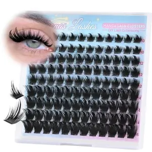 Fyonas Manga Lash Clusters Anime Eyelash Clusters 108Pcs D Curl Cluster Eyelash Extensions Fairy Look 10-16mm Spiky Cluster Lashes for Beginners DIY Individual Lashes at Home (Iris)