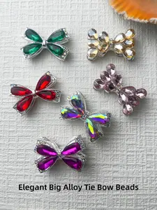 2pcs Set Elegant Bow Shape Rhinestone Alloy Focal Beads or 4pcs Cute Bow Beads for Pens Focal Beads for DIY Craft Beaded Pens Bracelet Phone Charm Keychain Jewelry Making Bead Assortment Bead Charms