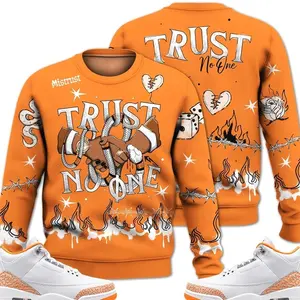 White Orange Peel 3s Sweatshirt, 3 Orange Citrus Outfit, Tattoo Trust No One Streetwear Sneaker Matching Shirts