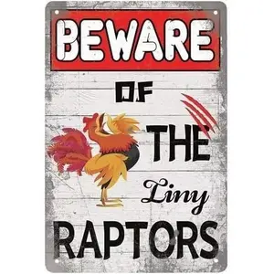 Beware Of The Tiny Raptors - Chicken Decor - Chicken Yard Decor - Chicken Toys - Chicken Coop Accessories For Chicken Feeder - Chicken Gifts For Chicken Lovers - Chicken Coop Signs