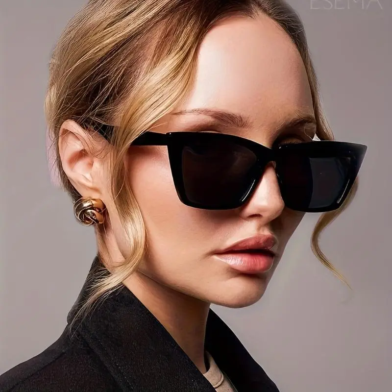 Female Full Rim Trendy Rectangle Non-Prescription Eyeglasses - Nylon TR 90, EC01 Black Gray, Solid, Non-Polarized Fashion Eyewear Accessories