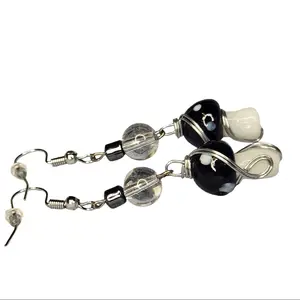 Bead Landing Black & White Glass Mushroom Beads, 17mm - Jewelry Making Supplies