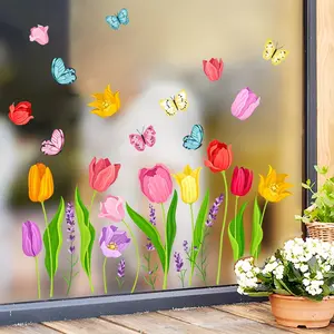 Flower & Butterfly Pattern Window Sticker, 4 Sheets/set Colorful Self Adhesive Window Decal, Decorative Sticker for Home Living Room Bedroom, Ornaments