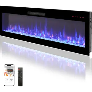 50" Smart Electric Fireplace, Alexa/WiFi Enabled, 16-Color 3D Multi-Row Flame, 1400W Fireplace Insert, Wall Fireplace Electric with Remote Control & App, Thermostat, 9H Timer