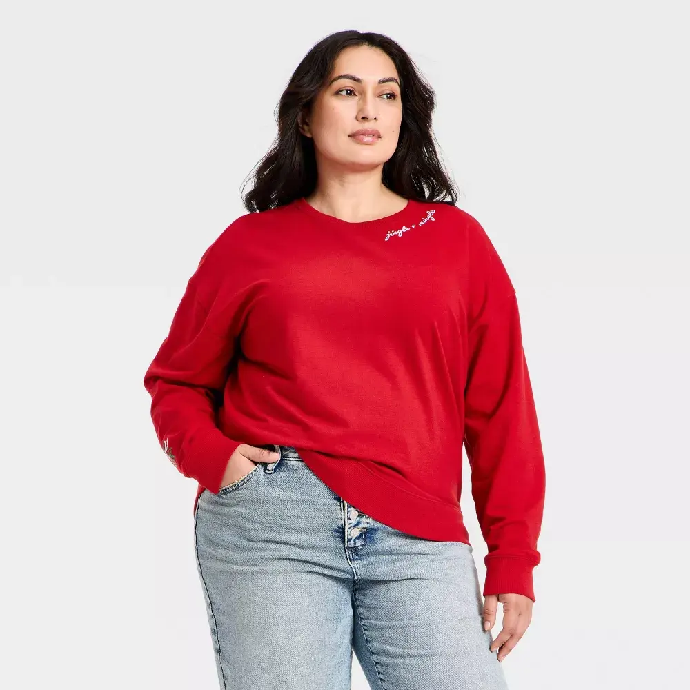 Women's Holiday French Terry Rib-Knit Sweatshirt - Ava & Viv