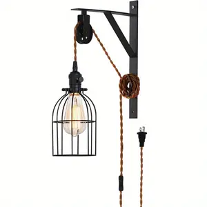 Plug in Pendant Light Set of 2,Industrial Hanging Lamps That Plug into Wall Outlet,Farmhouse Pulley Pendant Light with Plug in Cord, Wall Lamps for Bedroom Living Room Kitchen.