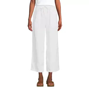 Lands' End Women's High Rise Drawstring Linen Wide Leg Crop Pants - Small - White