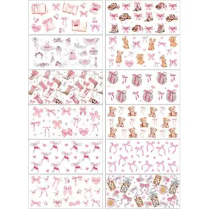12 Sheets Coquette UV DTF Cup Wrap Stickers Pink Bow UV DTF Cup Wraps Transfer Stickers for DIY Craft Decorations for 16 oz Glass Water Bottle (Lovely) Crafts Cup Stickers