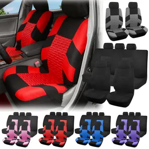 9pcs Thicken Cloth 5-Seat Car Seat Covers Full Set, Durable Breathable Tyre Track Embossed Design, Non-Slip & Washable Front & Rear Cushion Protector Pad Mat for Stain/Scratch/Wear Protection, Universal for Most Sedans, SUVs, Hatchbacks & Compact Cars