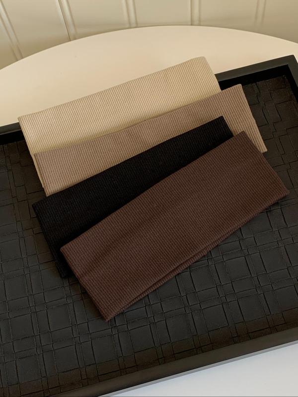 Solid Color Hair Bands (4 Piece), Elastic Headbands, Casual Sporty Hair Bands for Women & Girls, Minimalist Headwear Suitable for Sports, Fashion Hair Accessories for Party and Daily Outfits