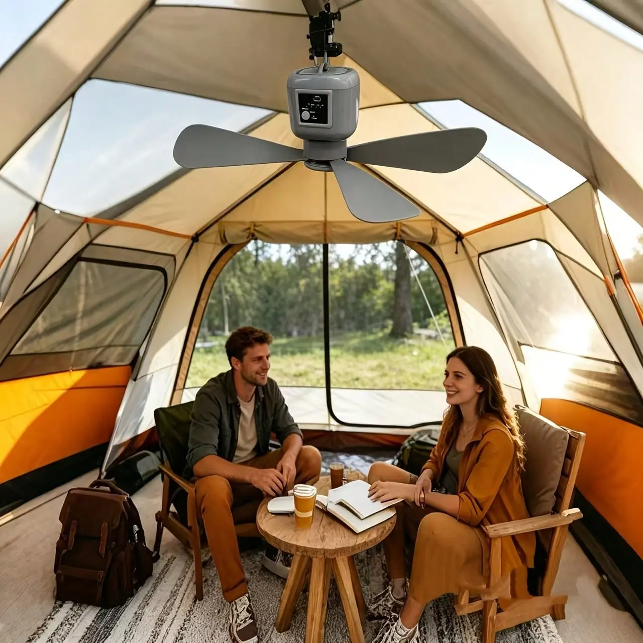 18‑Inch Portable Solar Rechargeable Ceiling Fan, Camping Emergency Fan with Solar Panel, Remote Control, USB Charge, 3 Speed, Built‑in Power Bank for Indoor & Outdoor