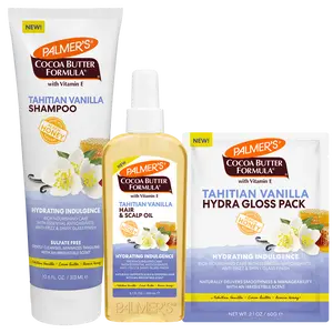 Palmer's Cocoa Butter Formula Tahitian Vanilla Moisture Drenching Hair Care Bundle with Shampoo, Hair & Scalp Oil and Hydra Gloss Pack for Hydrated, Shiny and Healthy-Looking Hair